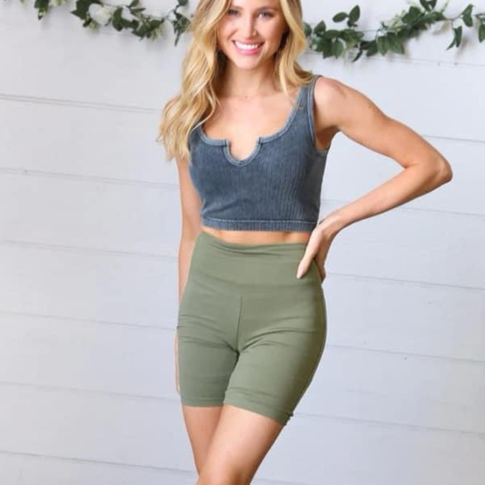 Zenana Green Biker Shorts